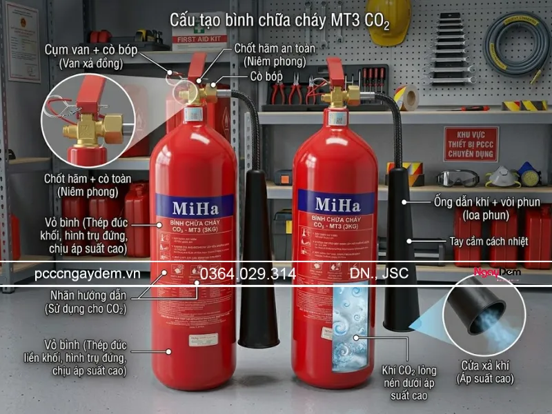 Cấu tạo và nguyên lý hoạt động của bình chữa cháy MT3 CO2
