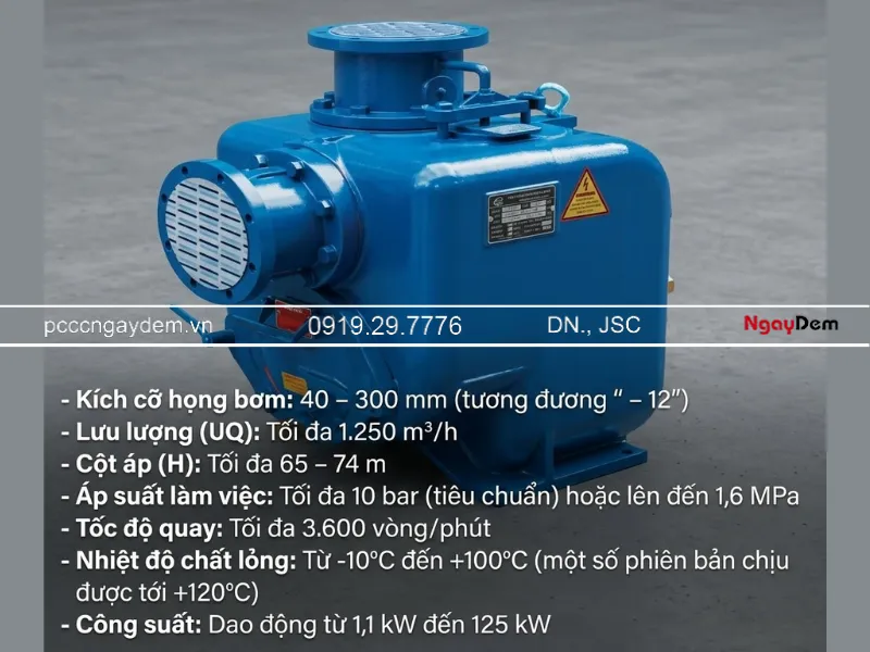 Thông số kĩ thuật máy bơm li tâm mồi lửa hở