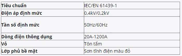 Thông số kỹ thuật cơ bản tủ pccc