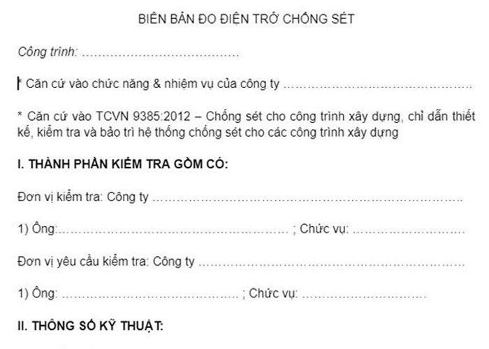 Mẫu biên bản đo điện trở chống sét chuẩn nhất[Cập nhật]