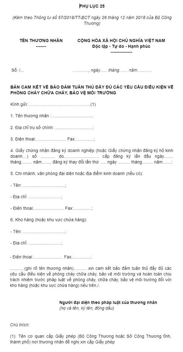 Bản cam kết an toàn tuân thủ phòng cháy chữa cháy