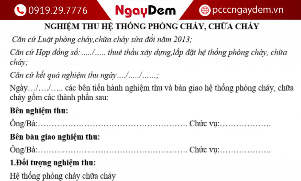 Mẫu biên bản nghiệm thu PCCC