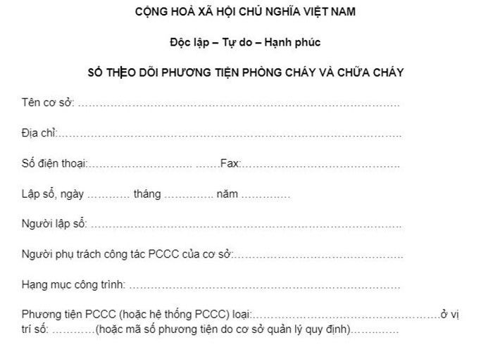 Sổ theo dõi phương tiện PCCC cập nhật mới nhất