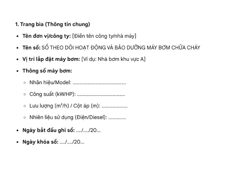 Sổ theo dõi vận hành máy bơm chữa cháy theo 17/2021/TT-BCA sổ theo dõi vận hành máy bơm chữa cháy