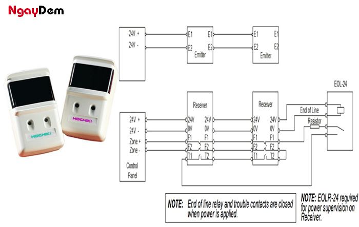 Bản vẽ sơ đồ đấu dây đầu báo khói beam PC-24