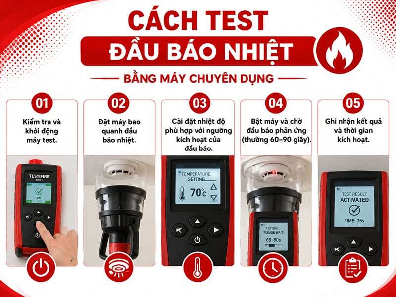 Cách kiểm tra đầu báo nhiệt sử dụng máy chuyên nghiệp cách kiểm tra đầu báo nhiệt