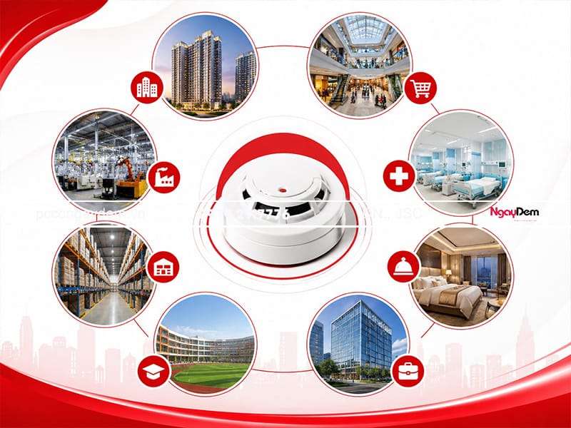 Đầu báo khói địa chỉ ứng dụng cho nhiều công trình khu vực khác nhau đầu báo khói địa chỉ