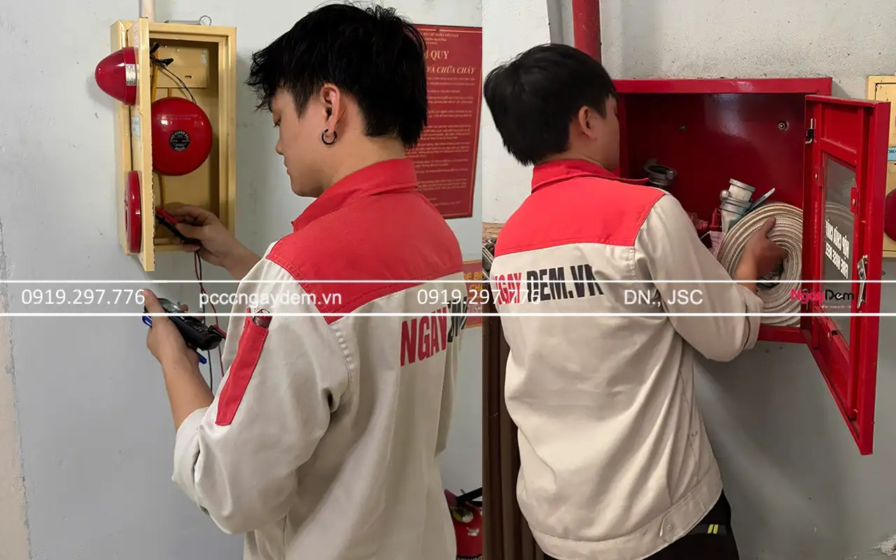 Test nút báo cháy và chuông báo - bảo dưỡng hệ thống báo cháy tại Công ty In Tài Chính Test nút báo cháy và chuông báo - bảo dưỡng hệ thống báo cháy tại Công ty In Tài Chính