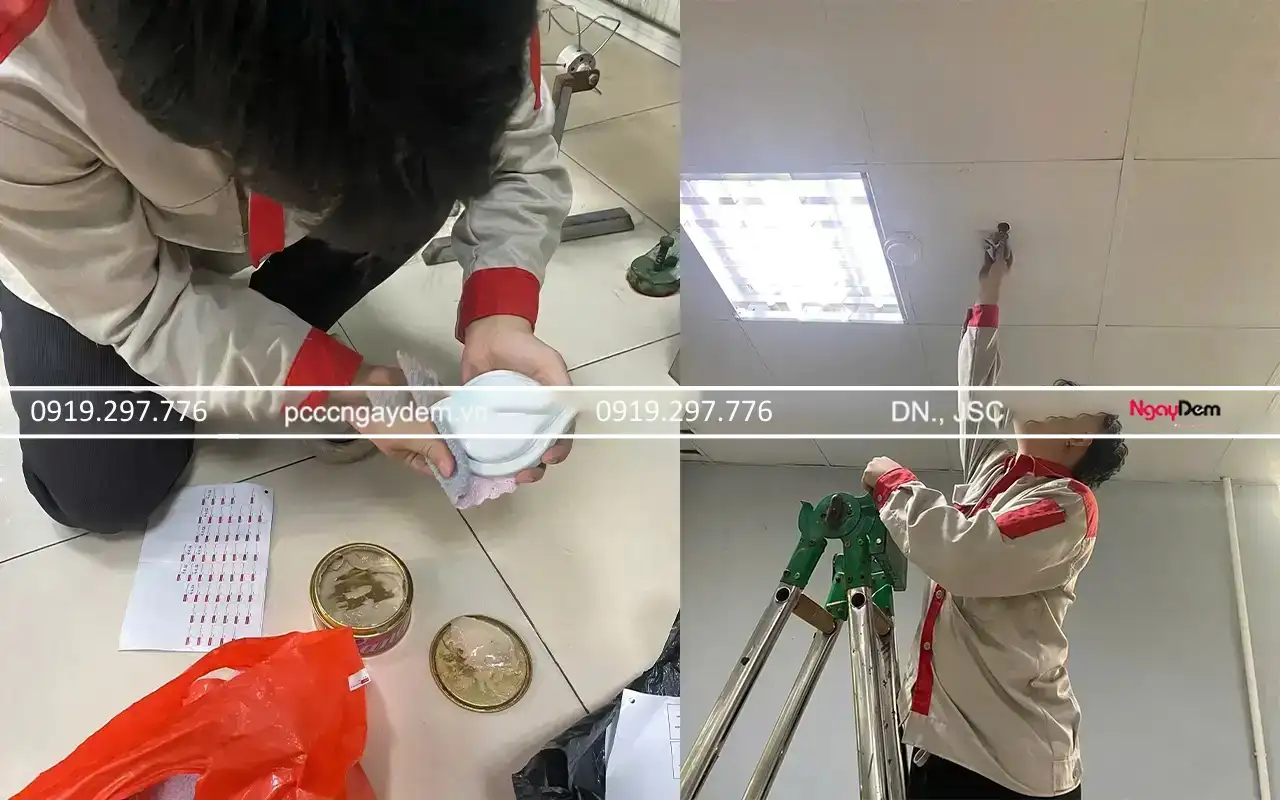 vệ sinh đầu báo bảo dưỡng hệ thống pccc công ty manufacturing