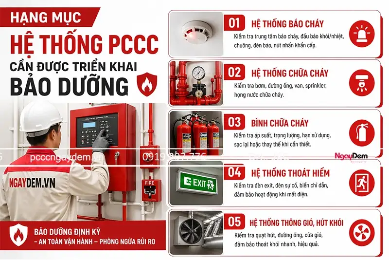 Những hạng mục cần thực hiện bảo dưỡng PCCC định kỳ