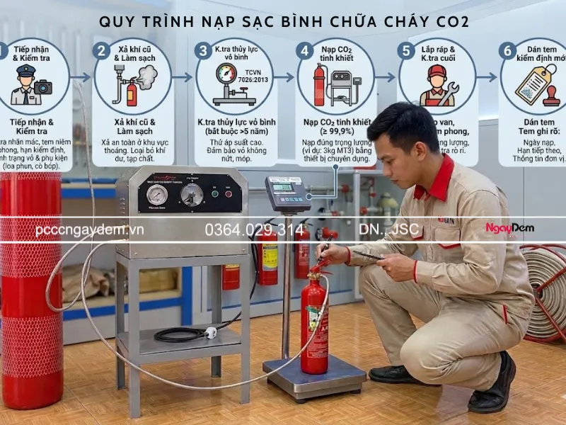 quy trình nạp sạc bình chữa cháy khí co2