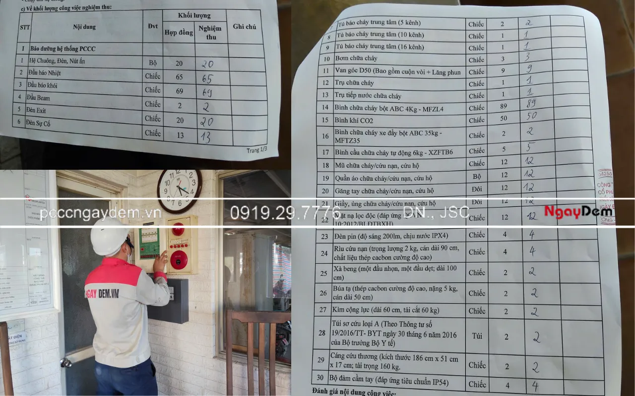 Khối lượng kiểm tra bảo dưỡng thiết bị và hệ thống PCCC