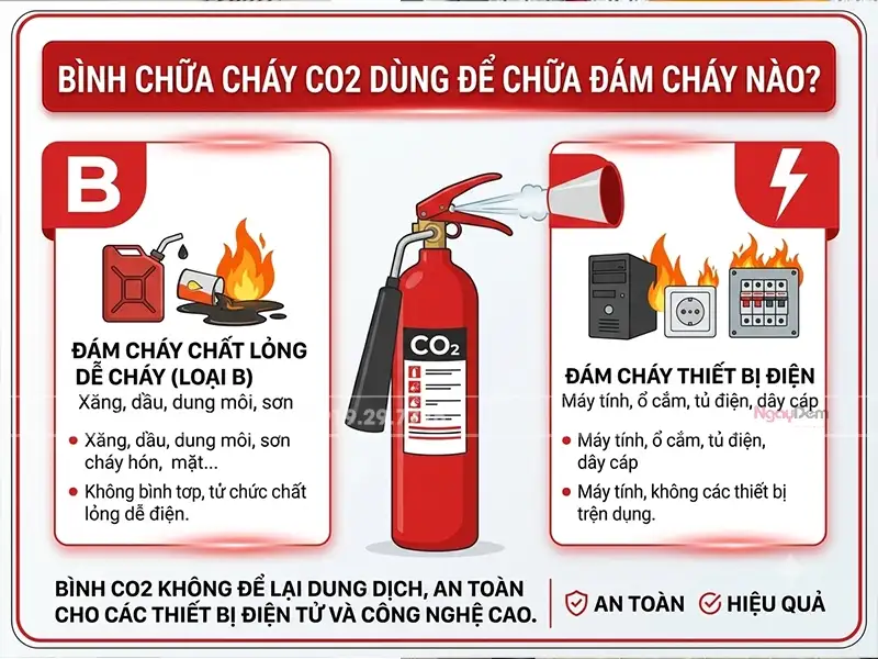 Bình chữa cháy co2 dùng để chữa đám cháy nào