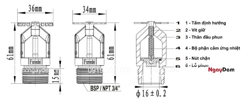 Đầu phun chữa cháy sprinkler là gì? Cấu tạo và nguyên lý hoạt động Cấu tạo của đầu phun chữa cháy tự động