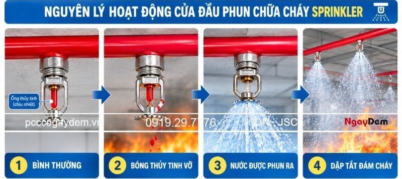 Đầu phun chữa cháy sprinkler là gì? Cấu tạo và nguyên lý hoạt động Nguyên lý hoạt động của sprinkler