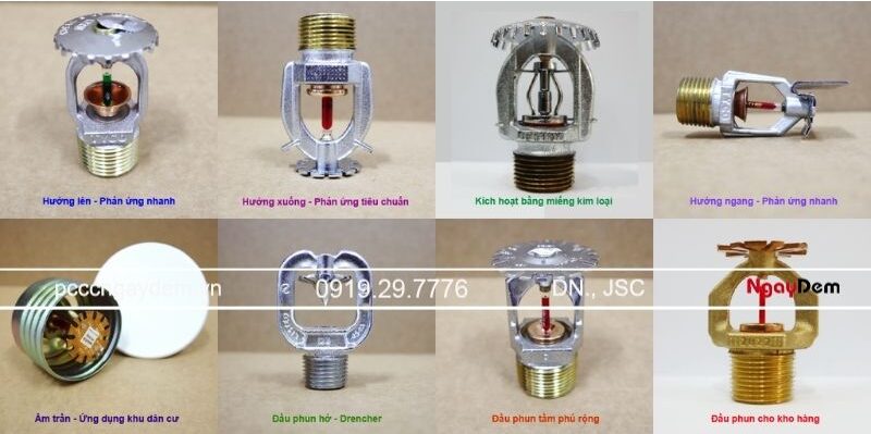 Đầu phun chữa cháy sprinkler là gì? Cấu tạo và nguyên lý hoạt động Phân loại theo hướng phun và lắp đặt