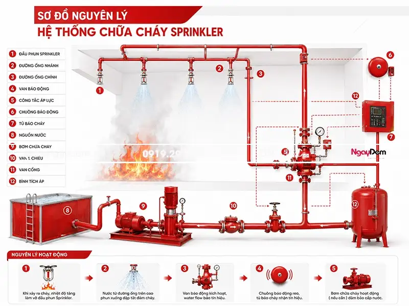 Sơ đồ nguyên lý hệ thống chữa cháy sprinkler chi tiết nhất Sơ đồ nguyên lý hệ thống chữa cháy sprinkler