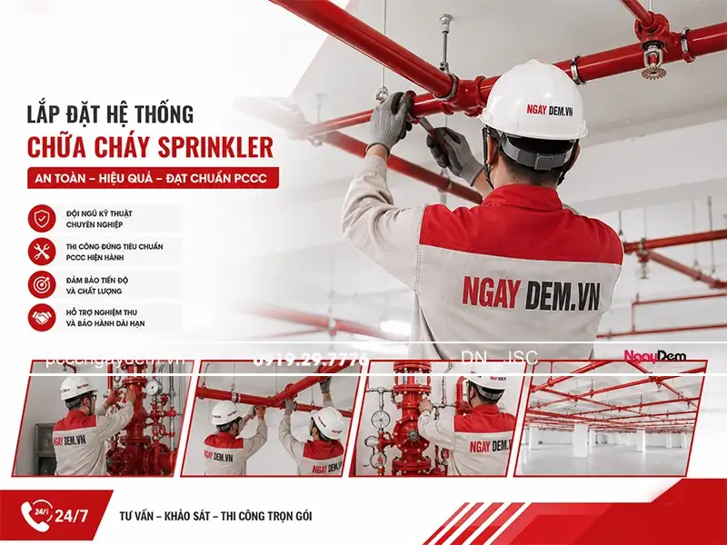 Dịch vụ thi công hệ thống chữa cháy sprinkler uy tín tại PCCC Ngày Đêm hệ thống chữa cháy tự động sprinkler
