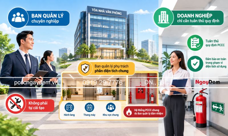 Bảo trì PCCC văn phòng: Trách nhiệm bảo trì hệ thống thuộc về ai? Thuê 1 phần trong tòa nhà có ban quản lý chuyên nghiệp, không cải tạo