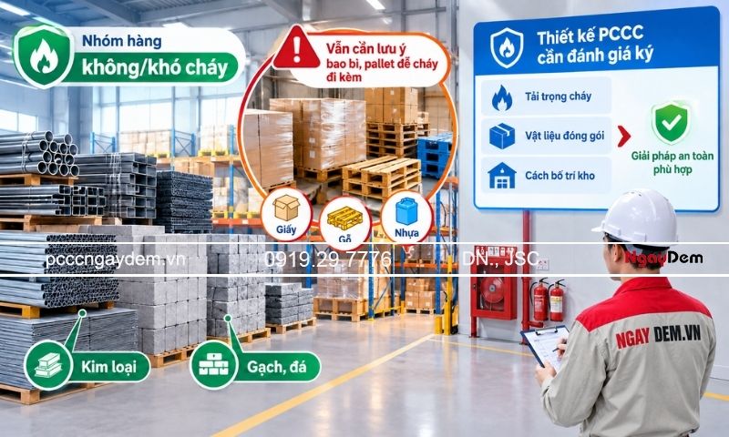 Giải pháp thiết kế PCCC kho hàng chuẩn quy định hiện hành Các loại hàng khó cháy hoặc không cháy