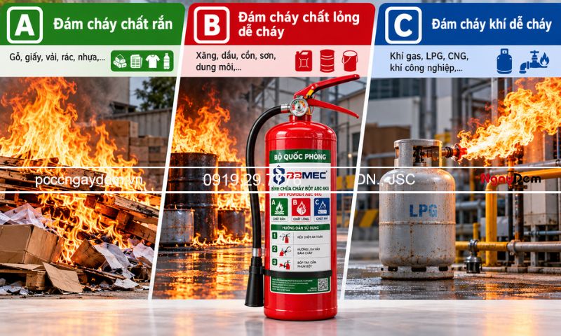 Giải mã ký hiệu ABC trên bình chữa cháy bột chi tiết và dễ hiểu nhất Những đám cháy có thể sử dụng bình bột ABC để chữa cháy
