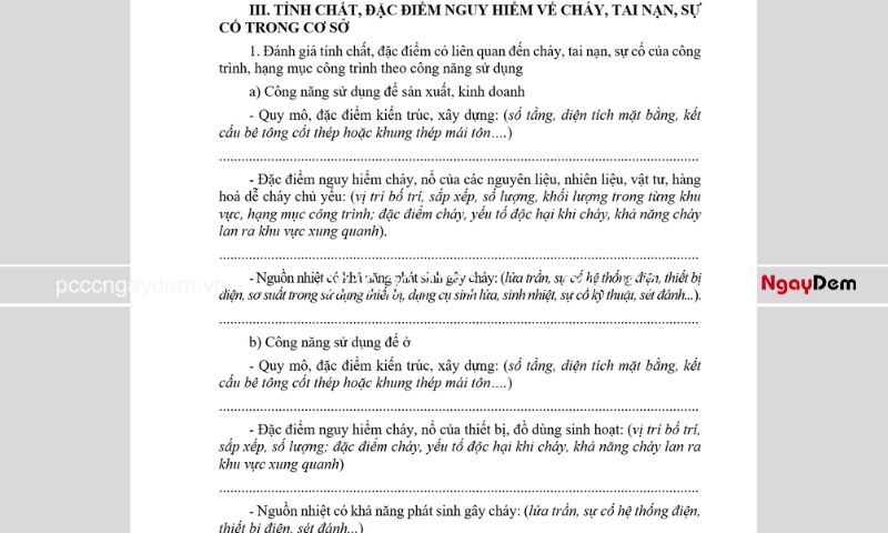 Đặc điểm của cơ sở liên quan đến chữa cháy, cứu nạn, cứu hộ trong mẫu PC06