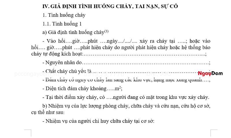 Thông tin phần Giả định tình huống cháy, chiến thuật và kỹ thuật chữa cháy