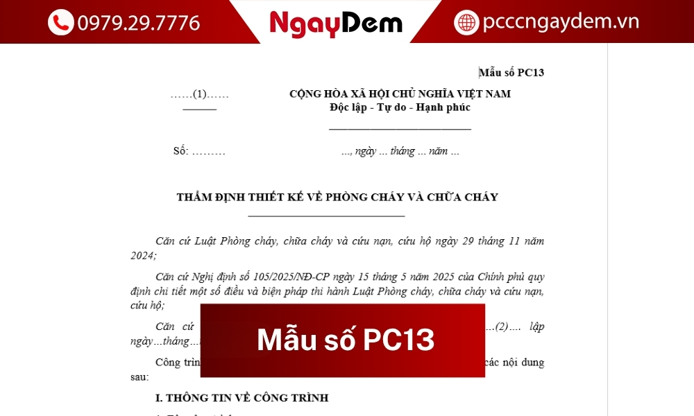 Mẫu số PC13 Nghị định 105: Thẩm định thiết kế về phòng cháy chữa cháy Mẫu số PC13 Nghị định 105